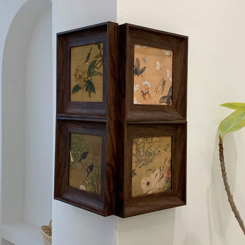 cadre mural bois foncé illustrations fleurs oiseaux classique fixations haute qualité vintage