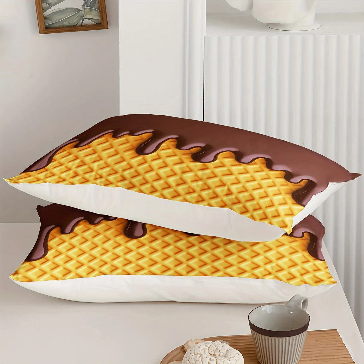 parure lit moderne jaune marron génoise chocolat 3d 100 polyester double queen king