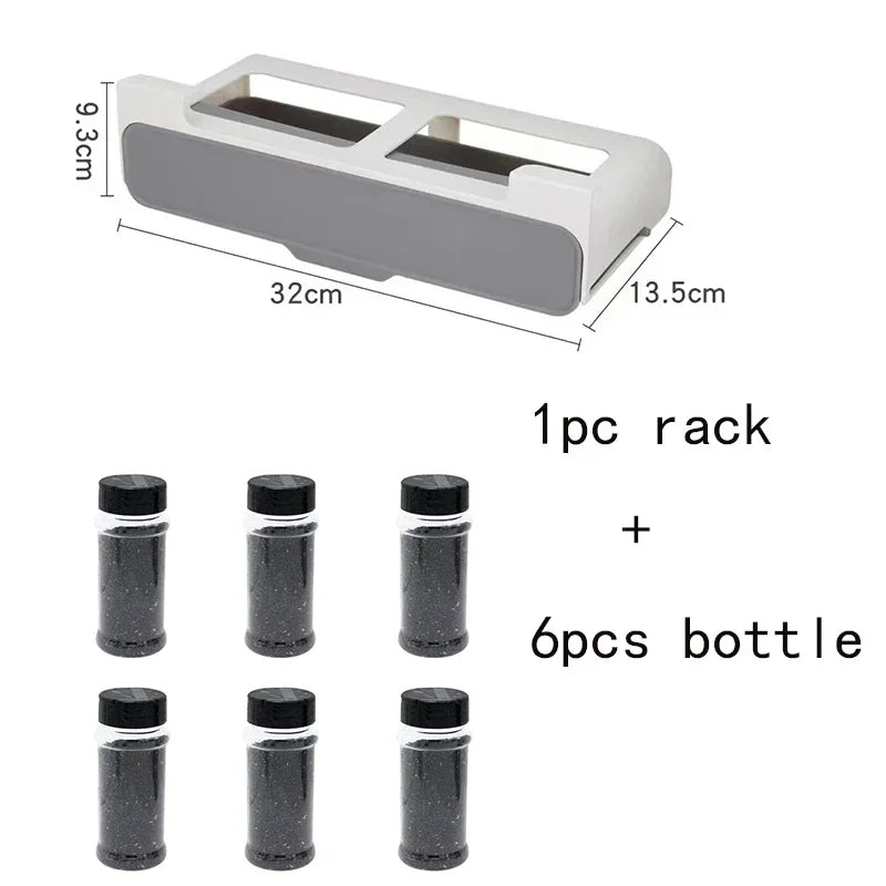 rangement épices adhésif mur blanc gris moderne bouteilles rack