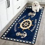 tapis marin antidérapant bleu foncé ancre roue navire carreaux intérieur cuisine salle bain chambre