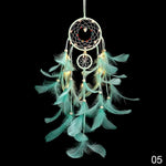 dreamcatcher bohème led plumes semi transparentes toile tissée colorées suspension