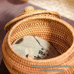 panier rotin tissé main couvercle rangement thé fruit gâteau snack naturel traditionnel artisanal