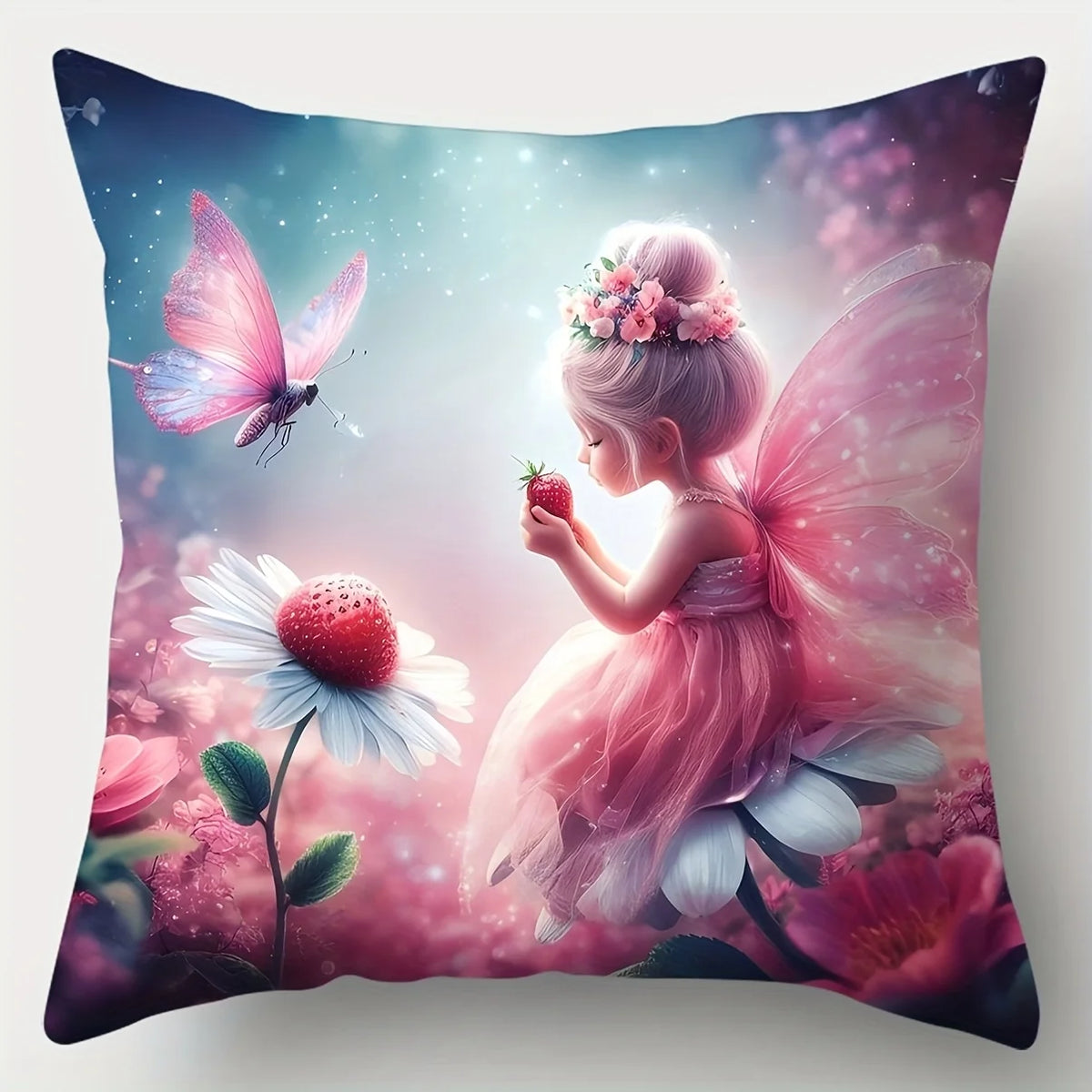 taies d'oreiller fleurs fée papillons motifs floraux couleurs vives lit décoration fantaisie magique polyester