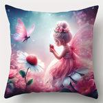 taies d'oreiller fleurs fée papillons motifs floraux couleurs vives lit décoration fantaisie magique polyester