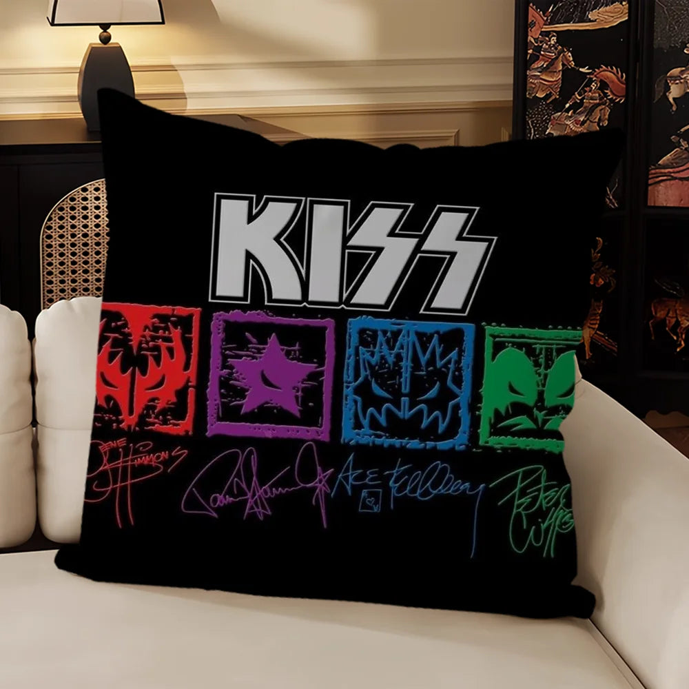 taie d'oreiller motif kiss rock noir imprimé polyester coton décoratif coussin siège salon voiture