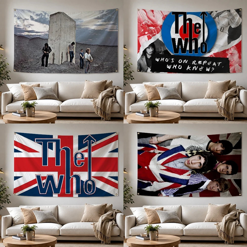 tapisserie murale artistique paysage moderne personnages gris blanc bleu rouge noir décoration maison intérieur