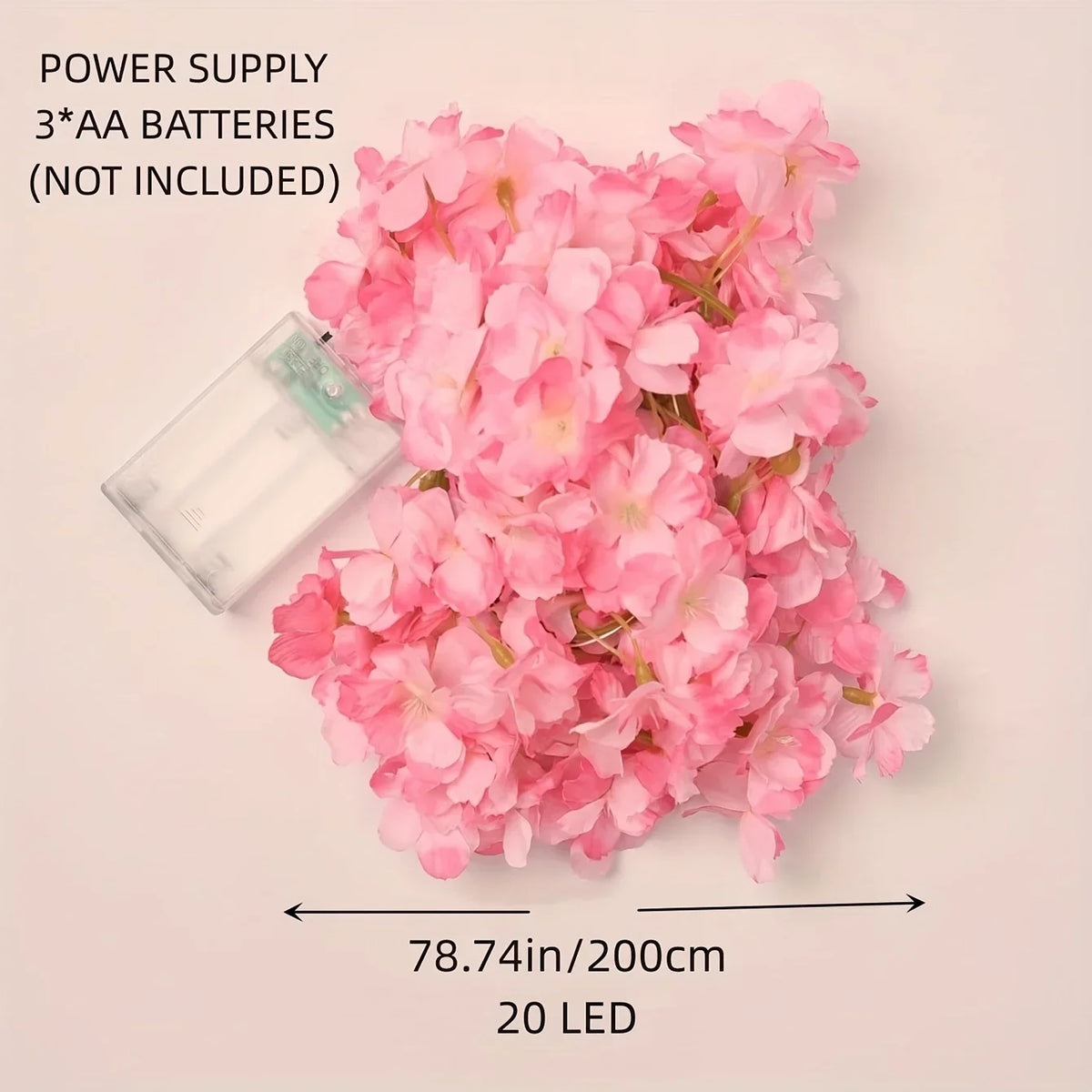 guirlande lumineuse fleurs artificielles rose clair extérieure intérieure vacances décoration festive led 200cm 20leds