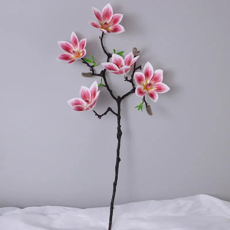 Branche artificielle magnolia fleurs simples feuilles vertes blanc rose jaune verte decoration intérieur