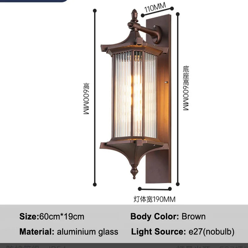 applique murale classique marron transparente étanche e27 extérieure veranda jardin entrée villa traditionnel fixations