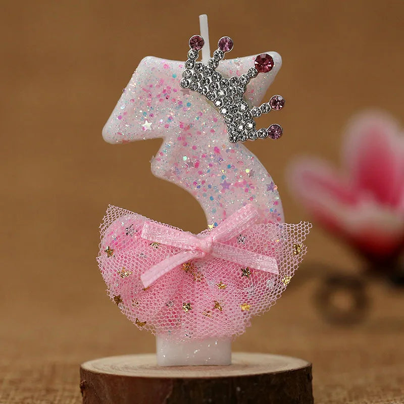 bougies numériques anniversaire forme chiffres paillettes strass rubans bleu rose décoratives féminines