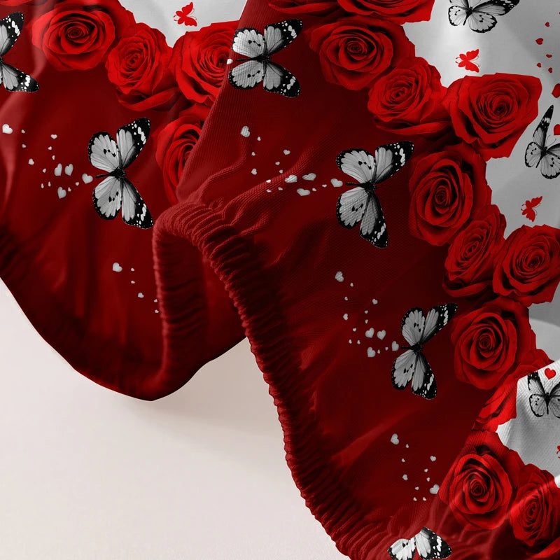 lit drap floral papillons roses rouges blancs coeurs romantiquesetSize 138x190cm 153x203cm