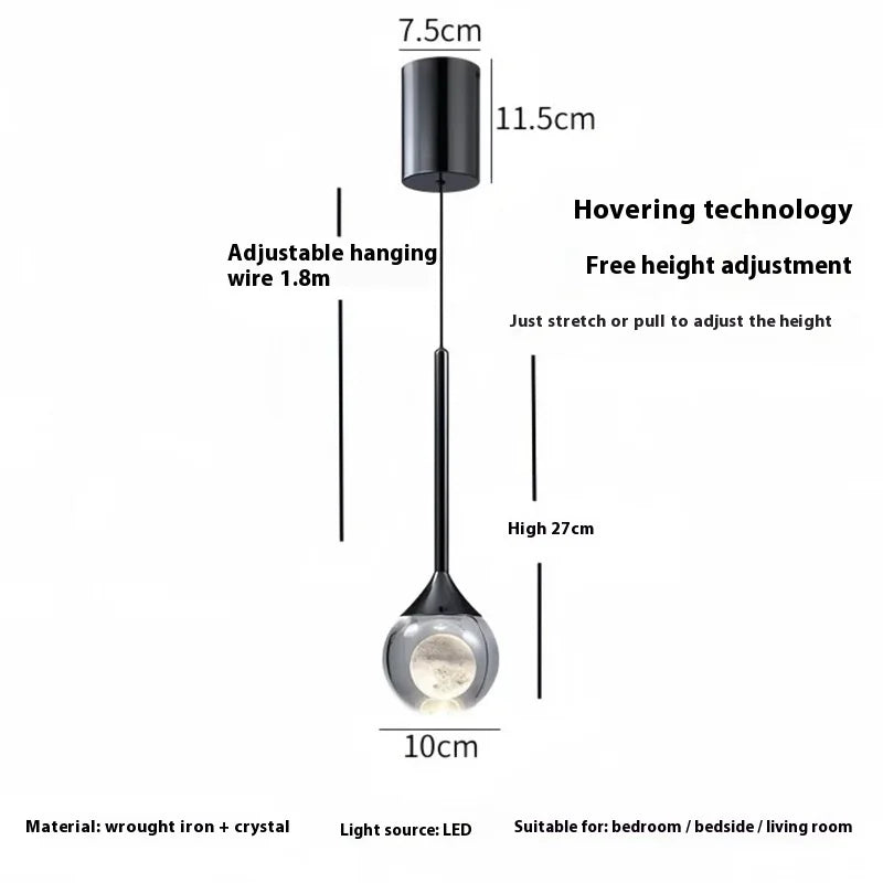 lampe suspendue moderne minimaliste transparente noir argenté brillante chambre restaurant étude cuisine