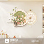 horloge murale moderne fleurs papillon rose blanc doré