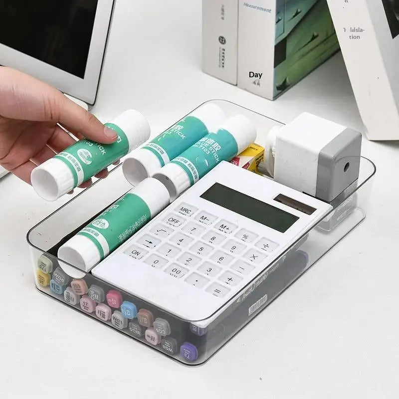 boîtes rangement transparentes modernes salle bain empilables plastique maquillage organisation calculatrice marqueurs