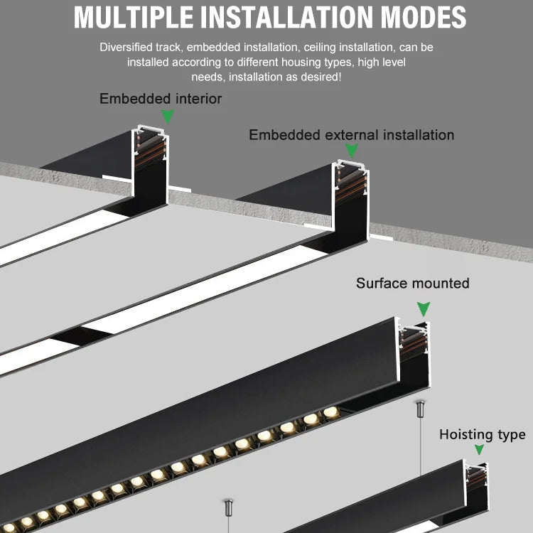 rail led magnétique noir moderne système éclairage intérieur minimaliste connecteurs d'angle