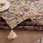 nappe rectangulaire polyester floral oiseaux beige marron rouge bleu classique tassel salon