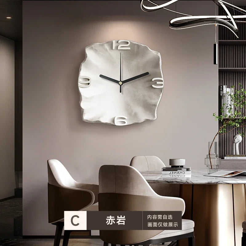 horloge murale moderne abstraite pierre trois dimensions gris beige marron fixée salon