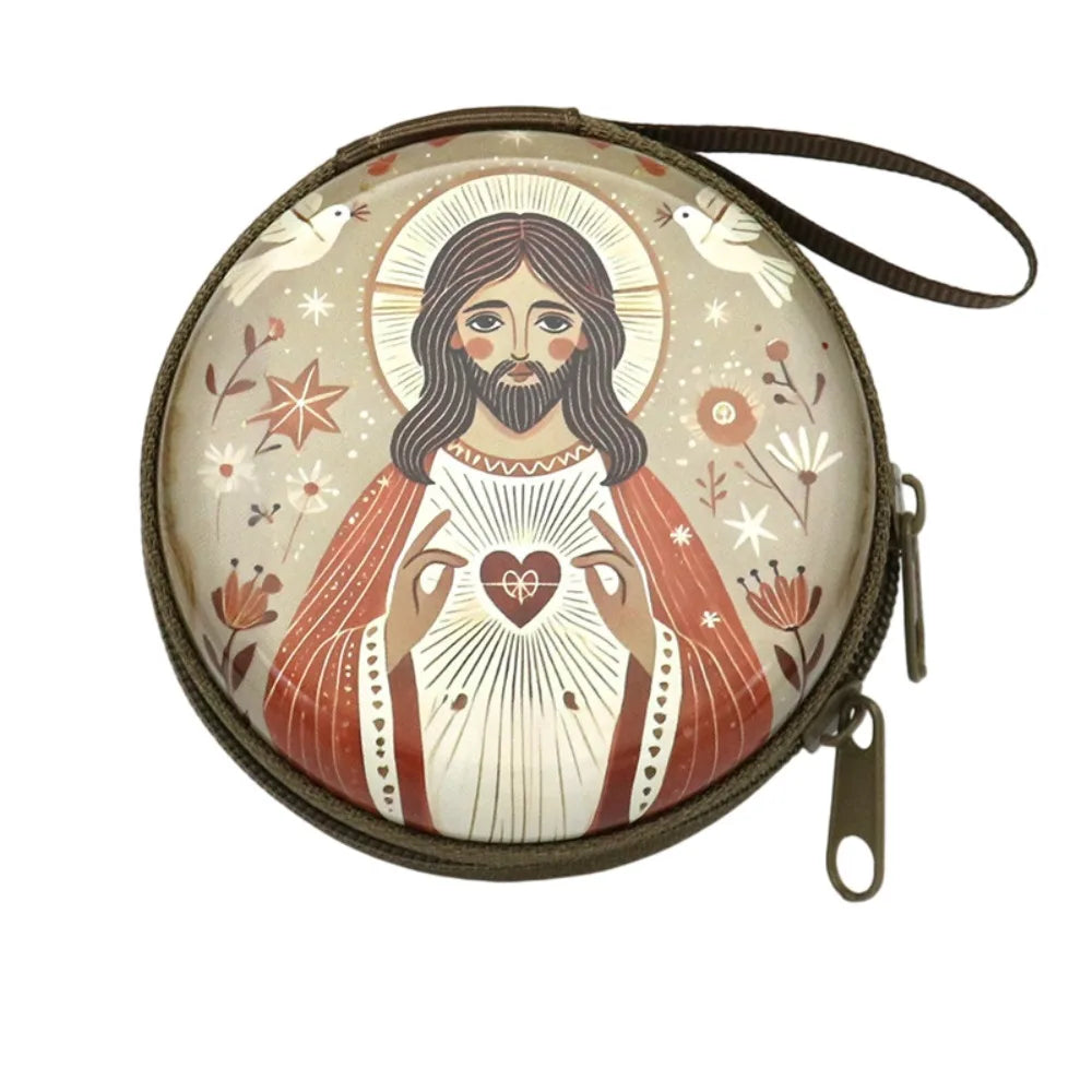 boîte rangement métal zipper illustrations religieuses saints coeurs sacrés multi usages opaques