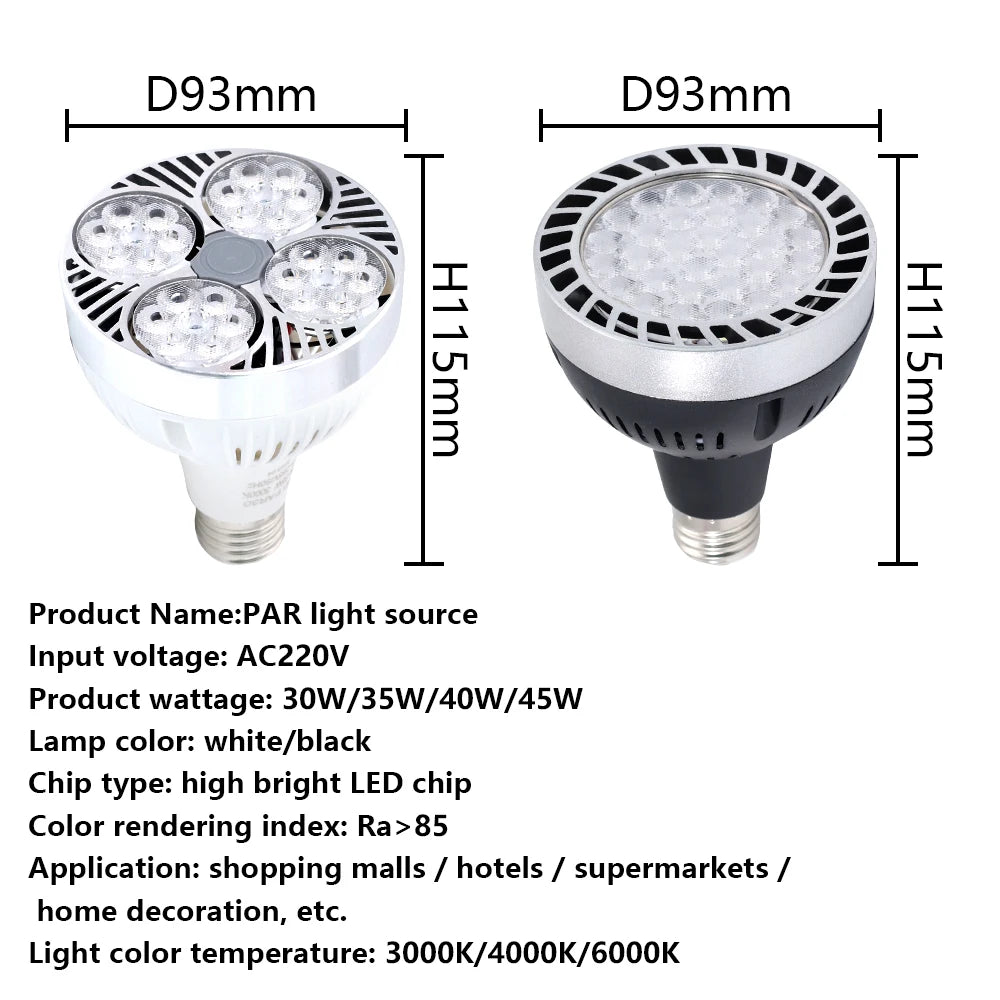 lampe led blanc noir moderne grille ventilation culot e27 2000 lumens 50000 heures économie