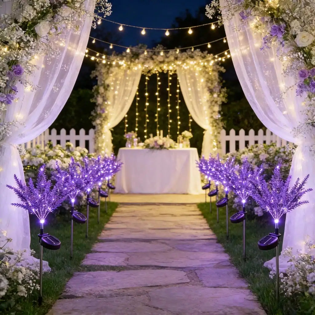 décoration jardin plante artificielle lumineuse violet feuilles fines moderne LED solaireextérieur balcon fête mères