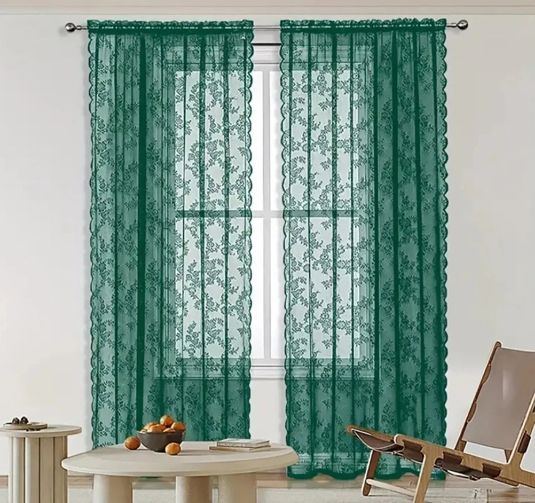 rideau vert dentelle polyester semi transparent classique 140x114cm 140x183cm 140x213cm 140x244cm