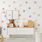 sticker mural moderne fleur simple rose orange jaune bleu adhésif décoration chambre fille