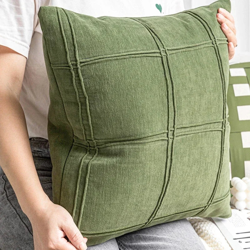 coussins décoratifs modernes nordique vert olive motif plissé texture polyester 45x45cm