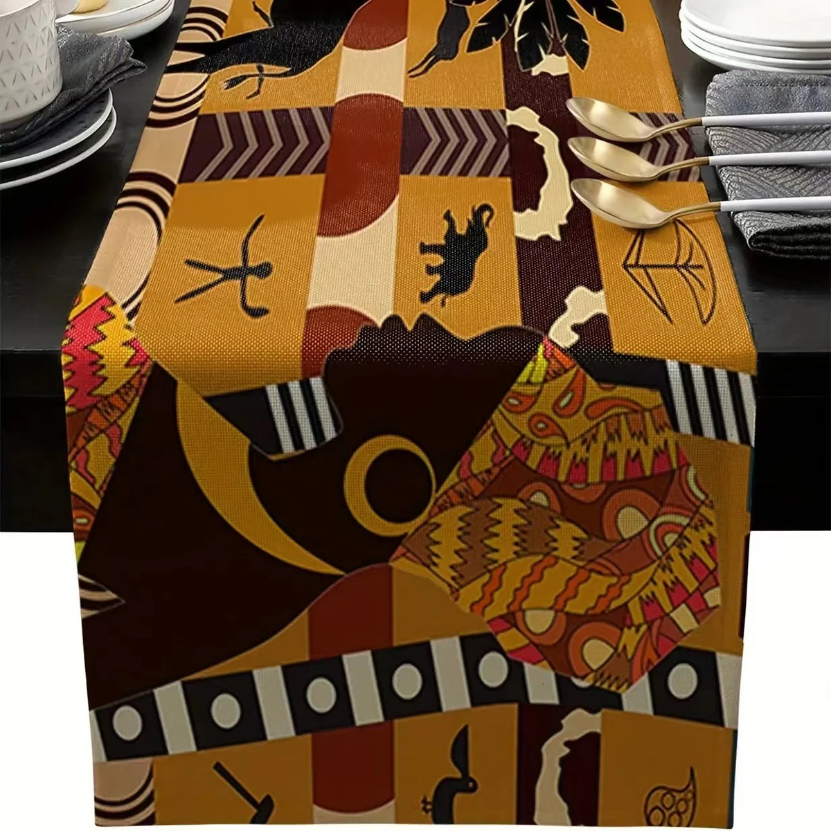 table cuisine nappe africaine motifs animaux éléphant girafe moderne festive mariageextérieur