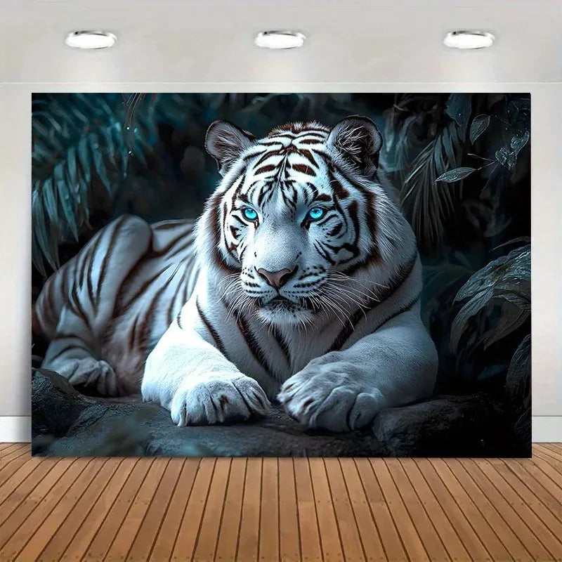 tapisserie murale tigre blanc imprimé décoration salon chambre entrée scandinave polyester dirt repellent lint