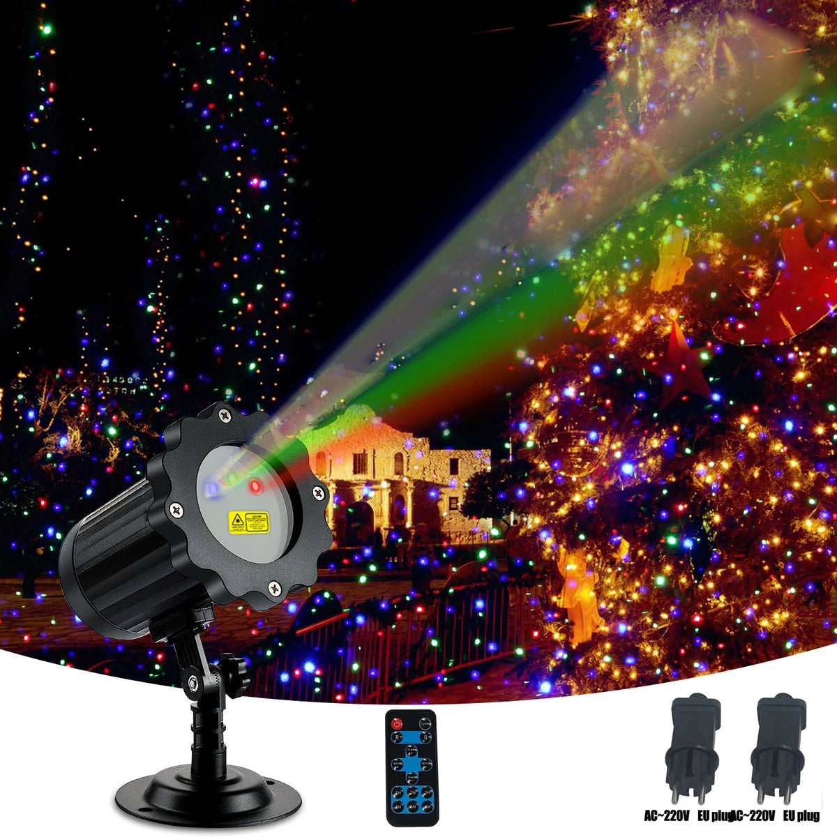 projecteur laser noir triangles moderne pied rotatif télécommande led ip65 noël fête