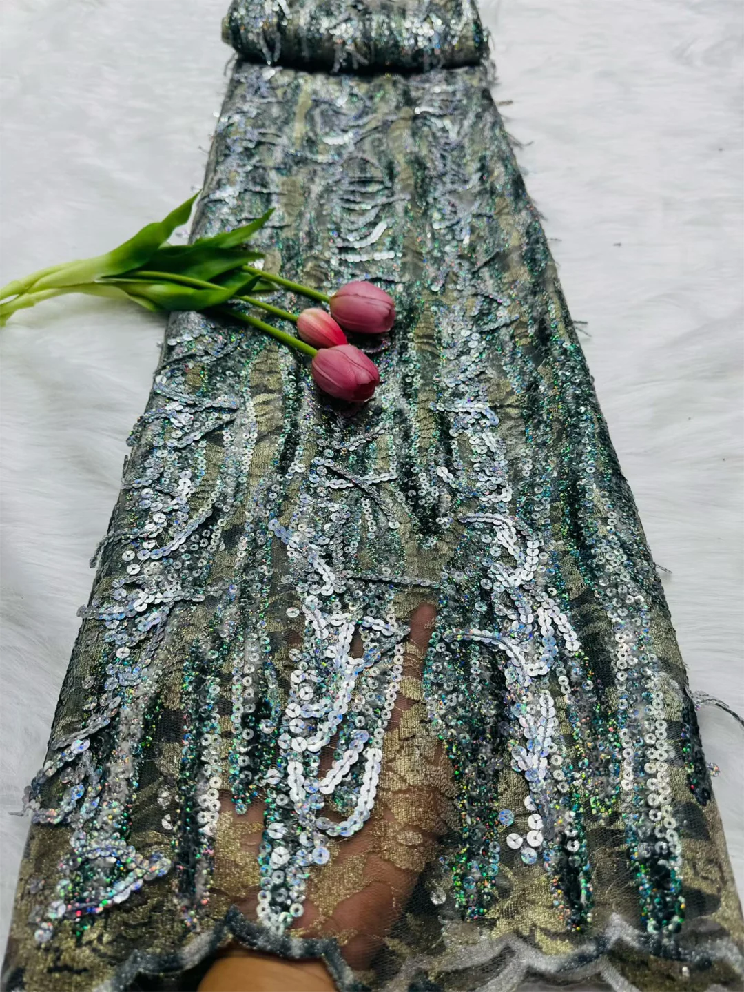tissu dentelle sequins franges rose vert bleu marron élégant mariage soirée polyester coton