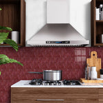 panneau decoratif auto adhésif rouge bordeaux rayures blanches moderne cuisine salle bain
