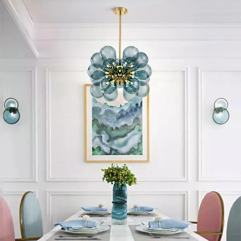 lampe suspendue moderne boules verre blanc doré néon haute luminosité contemporain