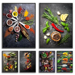 décoration murale art culinaire herbes épices condiments toile impression sans cadre vertical
