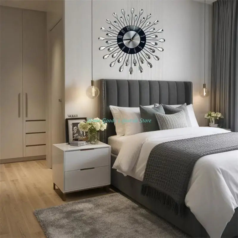 horloge murale moderne floral noir argenté élégante sans tic tac salon