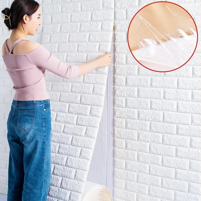 Papier peint adhésif gris effet brique dans une chambre moderne