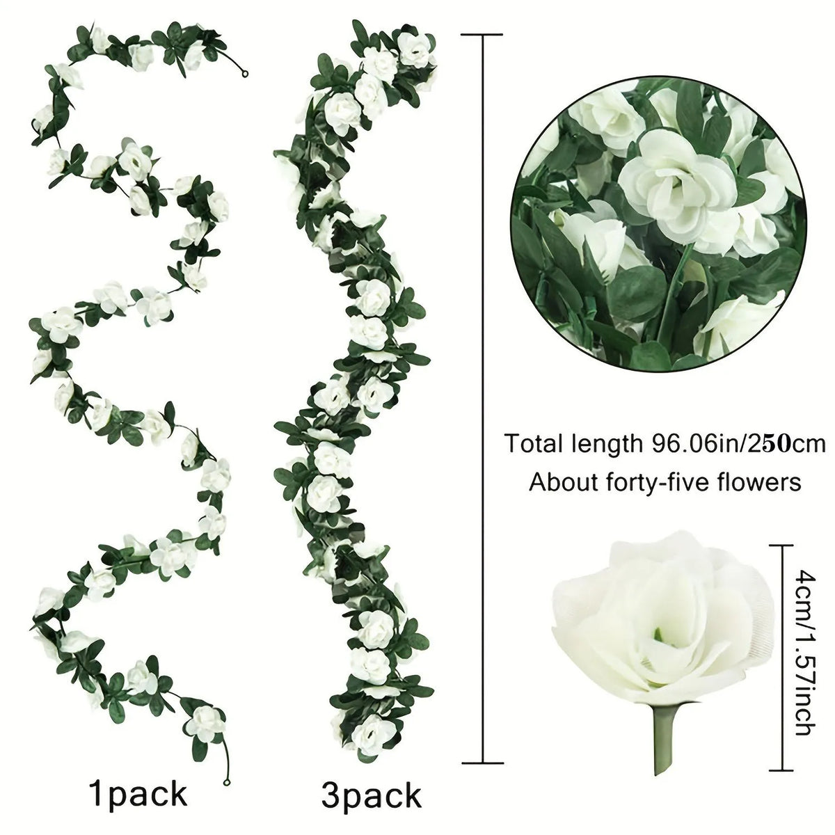 guirlande fleurs artificielles roses blanches feuilles vertes décoration extérieure mariage romantique