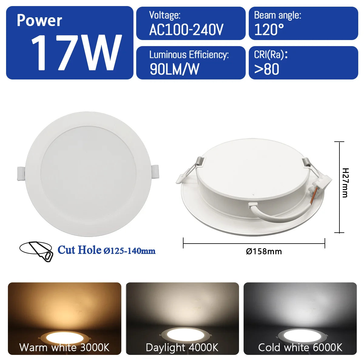 spot led downlight blanc 24w 20w 17w 14w 10w clips ac100v240v moderne éclairage cuisine