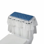 couvre seize toilette brodé bleu marine blanc élégant classique tissu épais plis franges
