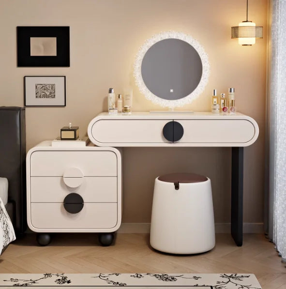 maquillage moderne beige clair tiroirs miroir tabouret tapis assemblage 80 100 120cm