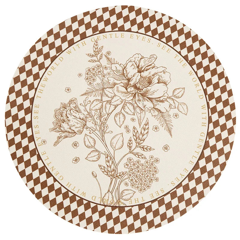 tapis table rond polyestère résistant chaleur décoration intérieure extérieure blanc vert fleurs feuilles papillons