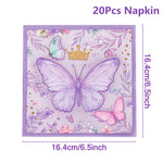 vaisselle jetable fête anniversaire papillons violets roses fleurs couronnes paillettes dorées assiettes tasses serviettes