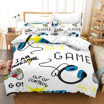 Housse de couette 220x240 garcon gamer motif manette de jeu
