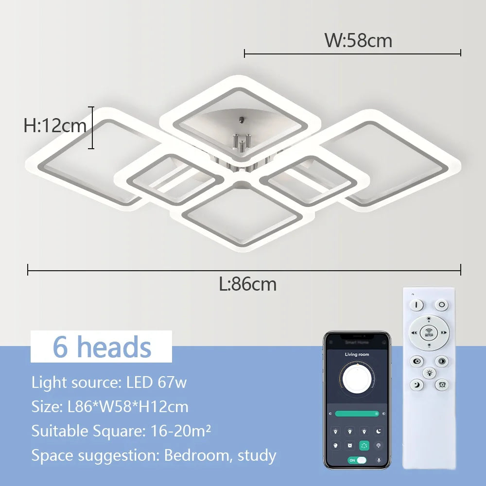 plafonnier led moderne minimaliste blanc carrés superposés éclairage quotidien télécommande application mobile
