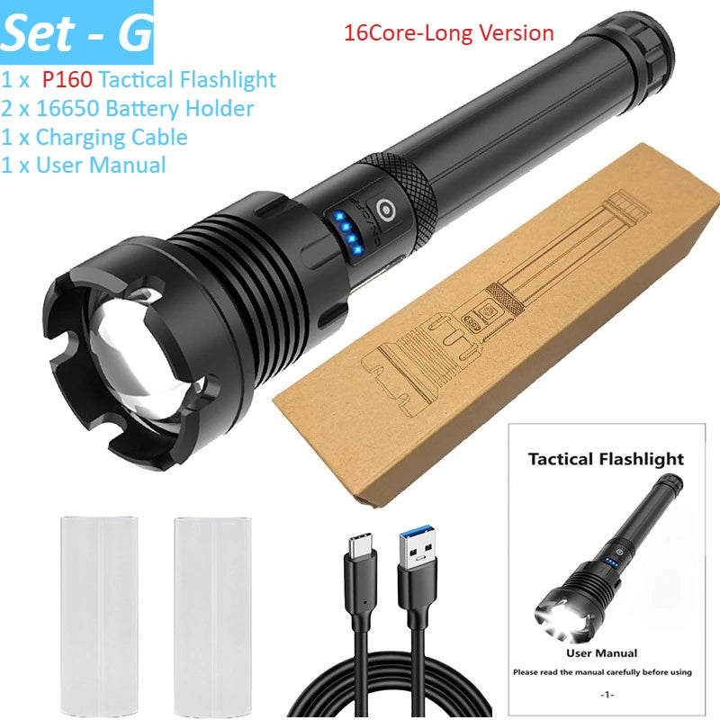 lampe torche rechargeable 15000mAh LED 2300lm zoomable USB moderne résistante autodéfense banque alimentation