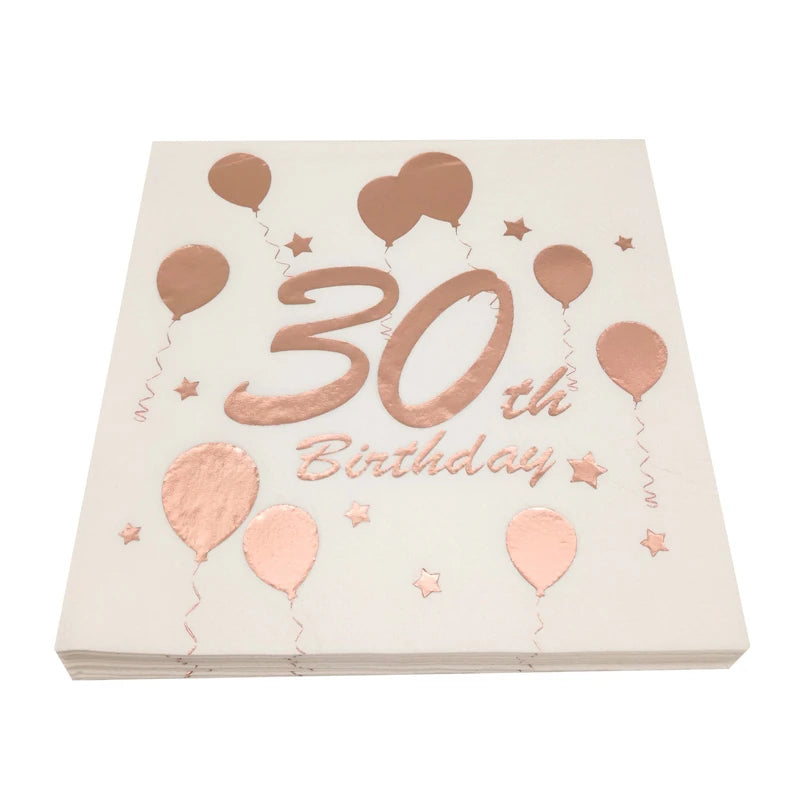 serviettes jetables anniversaire rose doré ballons étoiles motifs décoratifs fêtes adultes chiffres festive