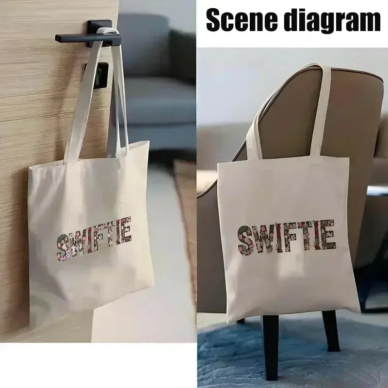 sac bandoulière toile imprimé chats blancs moderne décontracté sans fermeture éclair deux poignées détachables