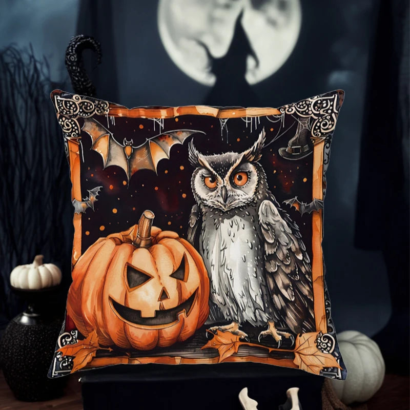 décoration halloween coussin noir orange chauve souris citrouille zip fantôme chambre halloween opacité