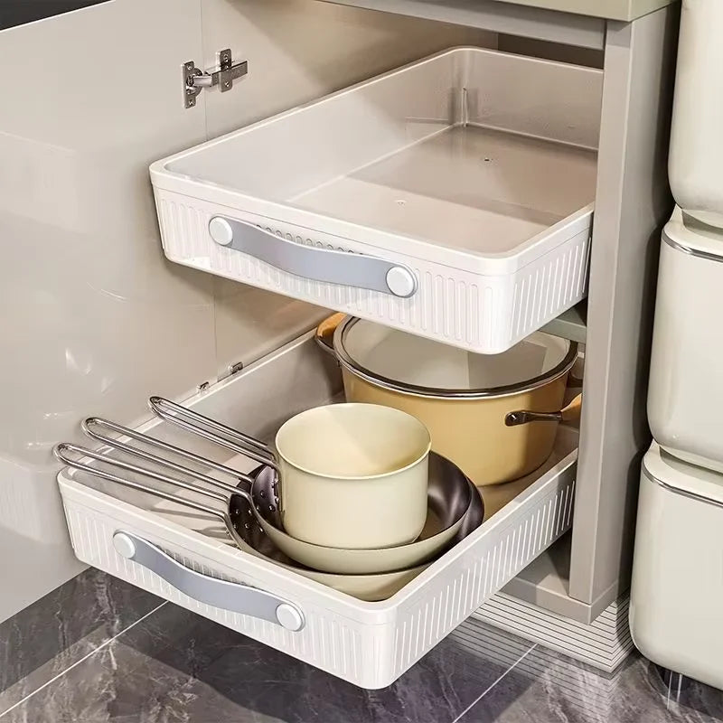 rangement modulaire tiroir blanc rayures horizontales cuillères étiquettes adhésif épices cuisine organizer slidingdrawer