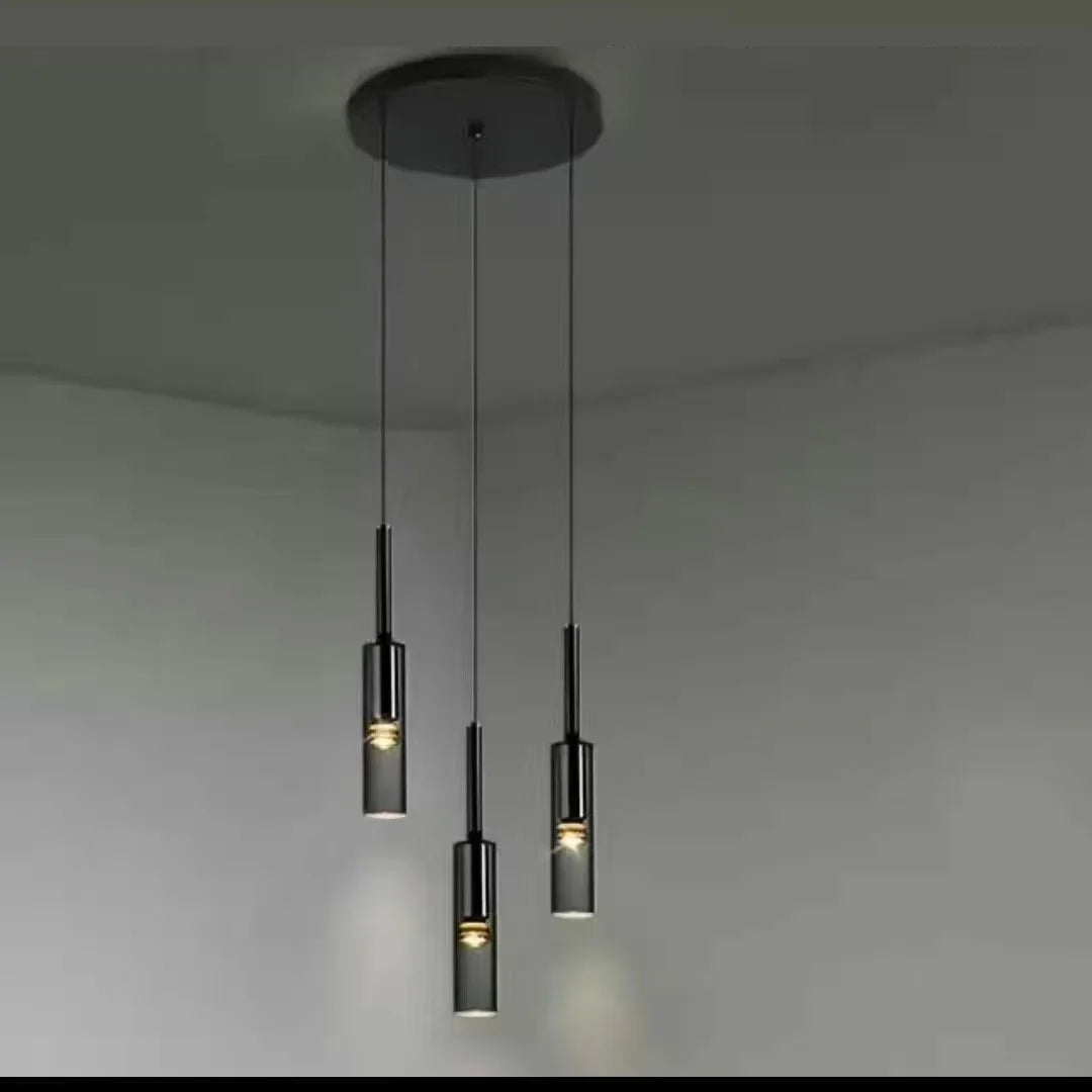 lumière suspendue moderne minimaliste métal noir gris doré abat jour translucide filament apparent/epl/pl